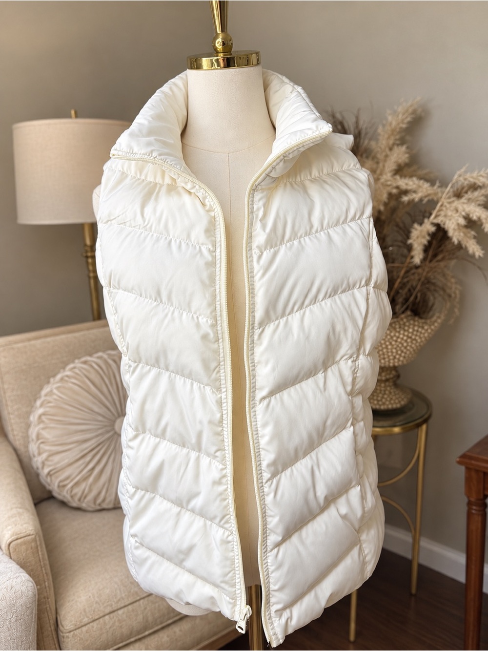 Lands' End Cream Quilted Puffer Vest